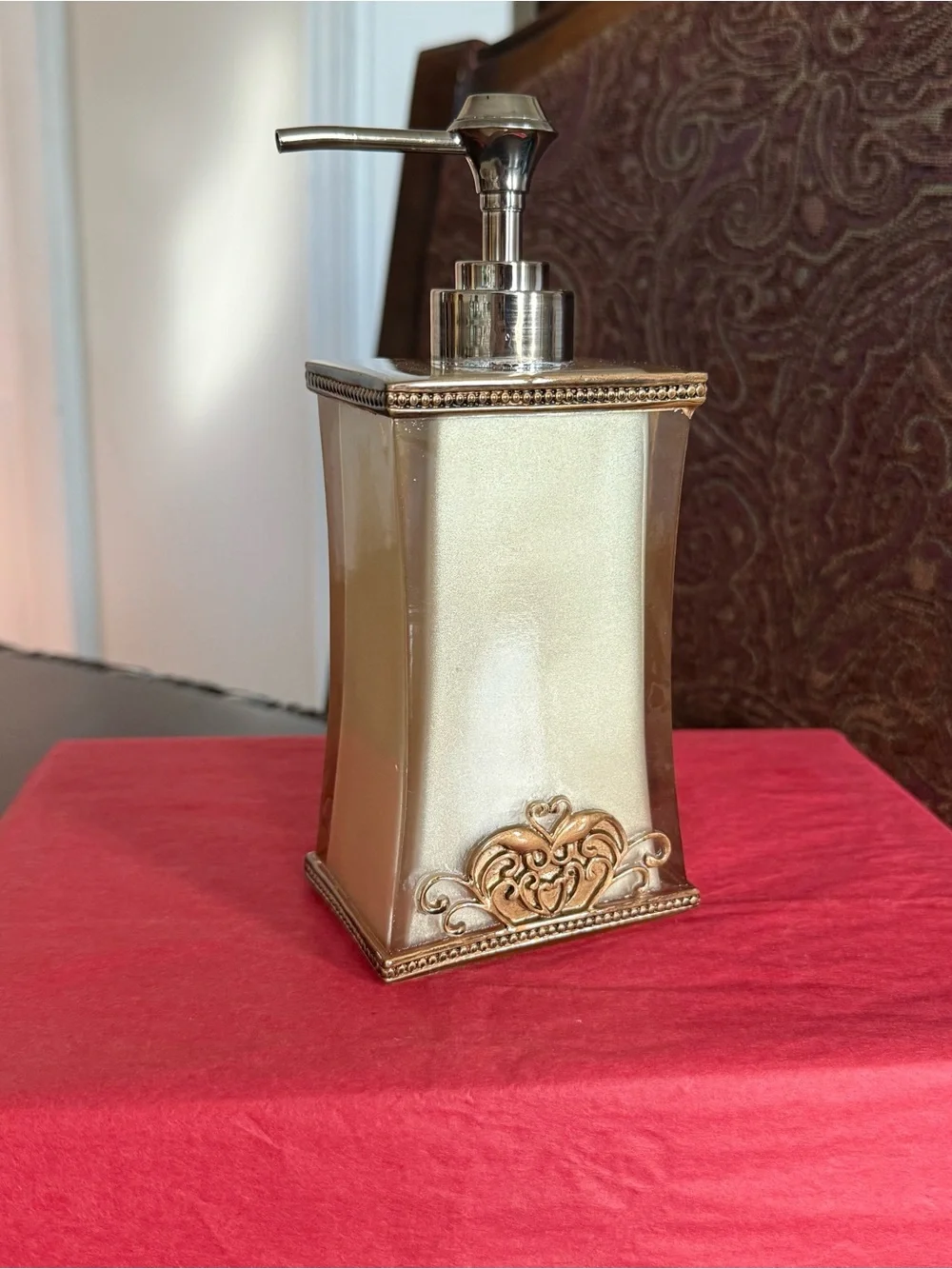 Bombay Company Vivienne Liquid Soap Dispenser Beige Gold & Acrylic Scroll